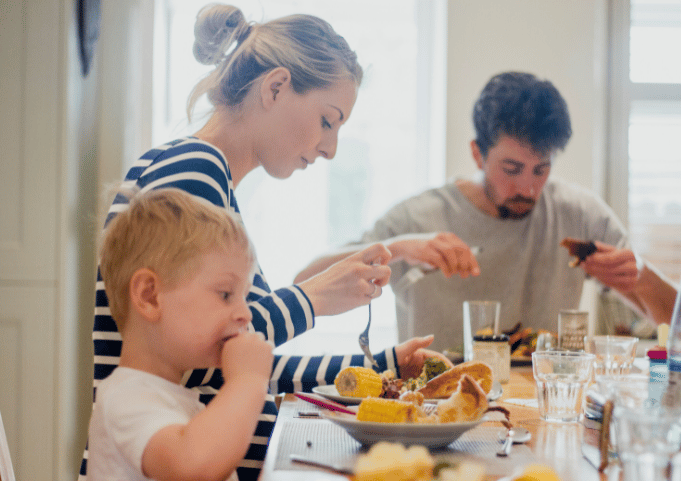 Family eating mindfully