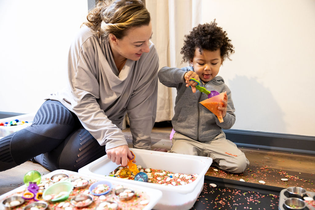 Mother and son sensory play